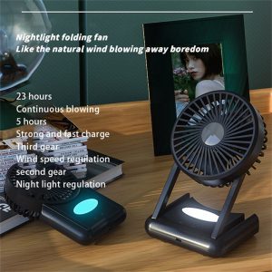 23 Hours Mini Silent Handheld Fan LED Night Light Fan Desktop Folding Small Electric Fan Portable Fan